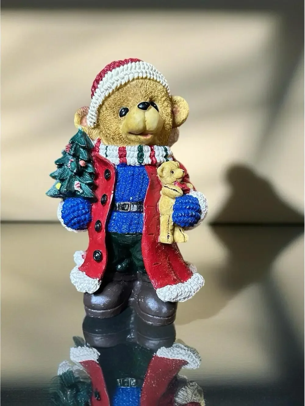 Vintage Christmas Teddy Bear Figurines Set of 2 Holiday Decor Resin